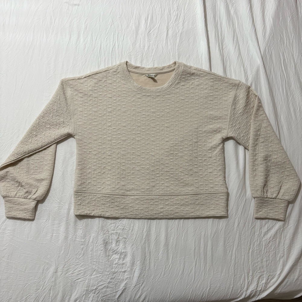 Neutral Cream Textured Crew Neck Sweater Comfy Cozy